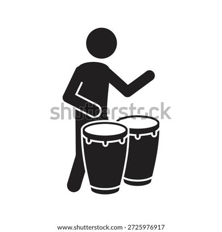 Percussion musician icon playing bongo drums for rhythmic beat concert entertainment and musical band performance sound audio culture art