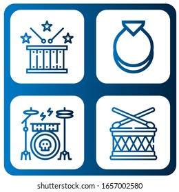 percussion simple icons set. Contains such icons as Drum, Castanets, Drum kit, can be used for web, mobile and logo