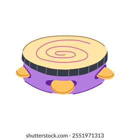 Dibujos animados de pandereta de percusión. Instrumento de música, tintineo de sacudida, sonido de ritmo signo de pandereta de percusión. símbolo aislado Ilustración vectorial