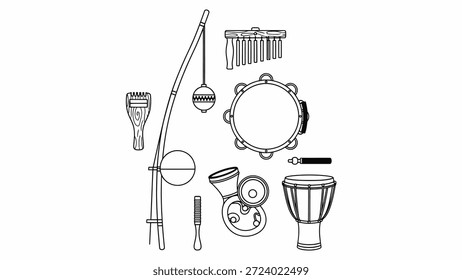Percussion and Traditional Musical Instruments Vector Illustration Set