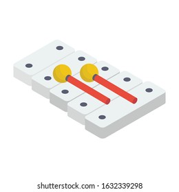 Percussion xylophone in isometric vector, musical instrument 