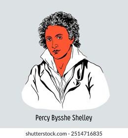 Percy Bysshe Shelley is an English writer, poet and essayist. One of the classics of British romanticism. Hand-drawn vector illustration