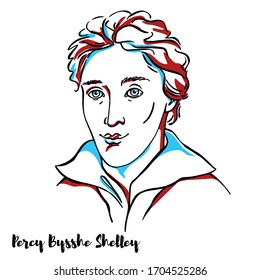 Percy Bysshe Shelley engraved vector portrait with ink contours. English Romantic poets, widely regarded as one of the finest lyric and philosophical poets in the English language.