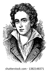 Percy Bysshe Shelley was one of the major English Romantic poets, vintage line drawing or engraving illustration