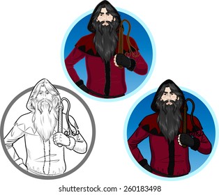Pere Fouettard character isolated vector illustration cartoon style colored and lineart