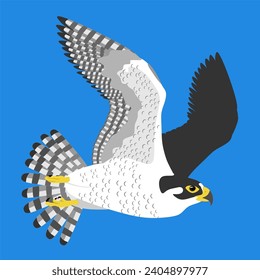 peregrine falcon illustration flying on blue background