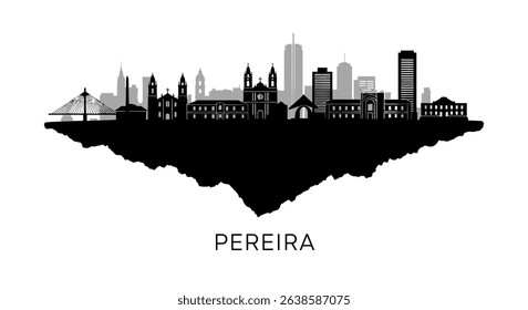 Pereira City Skyline with Colombia Vector Silhouette.
