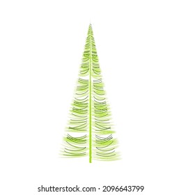 Perennial coniferous tree. Asymmetrical lateral branches. Stylized Christmas tree. Pine tree silhouette. Doodle cypress, cedar, spruce. Evergreen tree. Christmas and New Years symbol. Logo, icon idea.