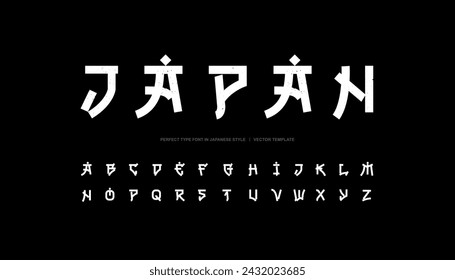 Fuente de tipo vectorial de estilo de caligrafía asiática japonesa perfecta. Jeroglífico Tipografía fuente estilo japonés. Inglés Japonés o letras chinas 