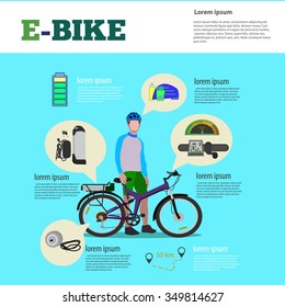 Perfect Background For Shop Electric Bikes Or Banner With An Electric Bike. Infographics.Web Page Sport Banner Template Place For Your Text.