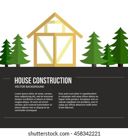 Perfect background for timber industry flyer or banner with frame house. Modern design element for flyer template, advertisement or commercial add.