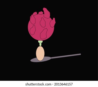 perfect balance when a dragon fruit stand up on an egg over a spoon. vector. background image.