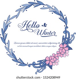 Perfect blue leafy flower frame, for invitation card hello winter. Vector