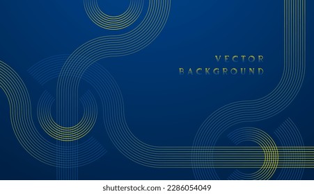 Perfect blue yellow glowing circle lines on dark blue background. Geometric stripe line art design. Cool shiny lines. Futuristic technology concept for poster, cover, banner, brochure, landing