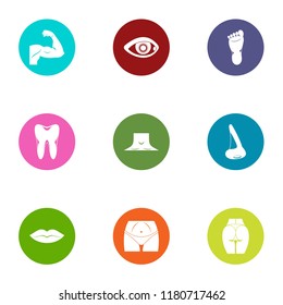Perfect body icons set. Flat set of 9 perfect body vector icons for web isolated on white background