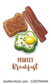 Perfect brackfast Egg bell pepper becon toast illustration