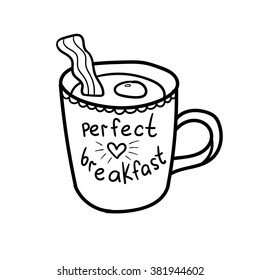 Perfect breakfast. Black and white. In vector