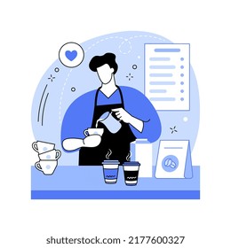 Perfect cappuccino isolated cartoon vector illustrations. Young barista making cappuccino in the coffee shop, people lifestyle, eating out in restaurant, barkeeper job vector cartoon.