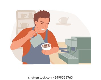 Perfect cappuccino isolated cartoon vector illustrations. Young barista making cappuccino in the coffee shop, people lifestyle, eating out in restaurant, barkeeper job vector cartoon.