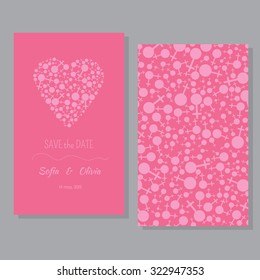 Perfect card templates with cute pink hart and  gay symbols. Lesbian couple card  for wedding invitations, Valentine's day.