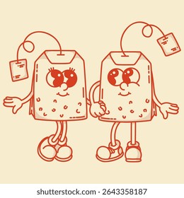 Perfect Chamomile and Peppermint tea bag twins in love. Retro design