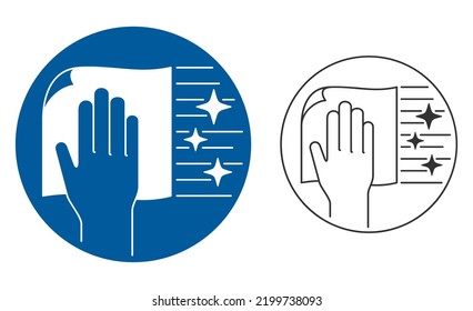 Perfect cleaning properties of microfibre icon. Hand of houseworker wipes the surface with a napkin. Agent that cleaning from dust to shine. Hygiene home. Housekeeping service concept. Vector