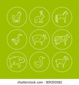 Perfect collection of different farm animals - eco farming series. Farming icons. Livestock symbols.

