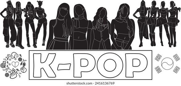 Perfekte Kollektion koreanischer k-Pop.
Schwarze Silhouettensymbole