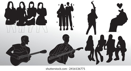 Perfekte Kollektion koreanischer k-Pop.
Schwarze Silhouettensymbole