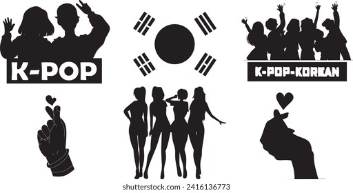 Perfekte Kollektion koreanischer k-Pop.
Schwarze Silhouettensymbole