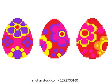 Perfect colorful easter eggs isolated on a white background. Vector pixel art