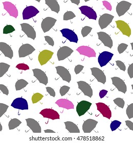 Perfect colorful umbrellas in mass of grey umbrella. Vector illustration. For cover, card, wall paper, cloth and interior design.
