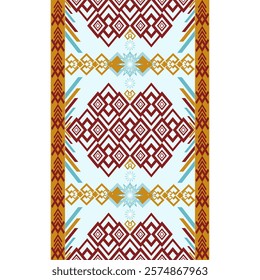 Perfect colors blue, yellow, red Navajo edge,strip pattern,Ethnic oriental pattern traditional Design for background,carpet,wallpaper.clothing,wrapping,Batik fabric,Vector illustration.