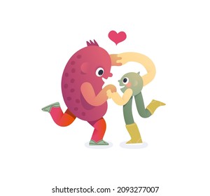 Perfect couple -Valentines day graphics. Modern flat vector concept illustration - a bean and a pea in love, holding their hands. Cute characters in love, perfect match concept