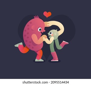 Perfect couple -Valentines day graphics. Modern flat vector concept illustration - a bean and a pea in love, holding their hands. Cute characters in love, perfect match concept