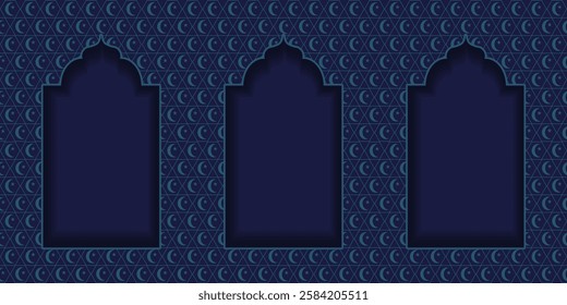 Perfect cut paper Arabic Windows Frame with Empty space for text. Happy Ramadan background. Eid Mubarak Frame. Vector illustration. EPS 10