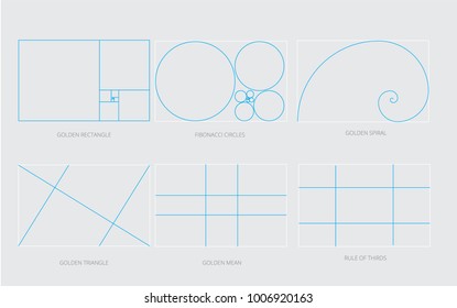 Perfect Design. Golden ratios. Fibonacci circle, golden spiral, rule of thirds.  Vector illustration
