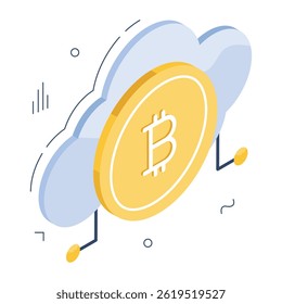 Um ícone de design perfeito de bitcoin nuvem