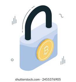 Perfect design icon of locked bitcoin

