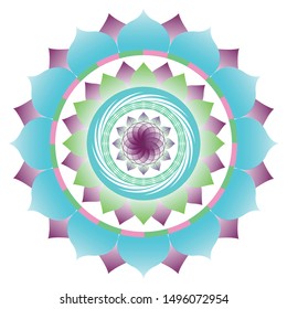 Perfect design of mandala. Gradient color purple blue and green. White isolated background. 