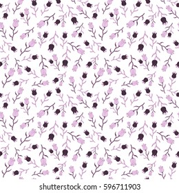 Perfect design in purple and gray colors for wrapping paper, repeating elements, vintage design, notebook cover. Seamless vector pattern with natural floral design on a white backdrop.