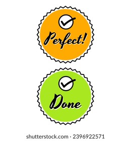 Perfecto trabajo de marca realizado trabajo de tareas de negocios diseño de etiqueta de icono vector