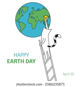 Perfect Eco vector illustration. Happy Earth Day Poster cover template design. Simple Cat clean the Earth. Ecology concept isolated transparent background. EPS 10