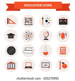 Perfect education icons made in modern flat style. School related pictograms made in vector. E-learning or classic education illustrations. 