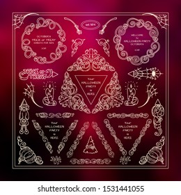 Perfect elements for Halloween holiday, 31 October design! Vector collection of collection of signs, symbols, corners for frames, squares, dividers, arrows. New arts in each set