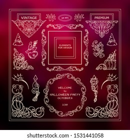 Perfect elements for Halloween holiday, 31 October design! Vector collection of collection of signs, symbols, corners for frames, squares, dividers, arrows. New arts in each set
