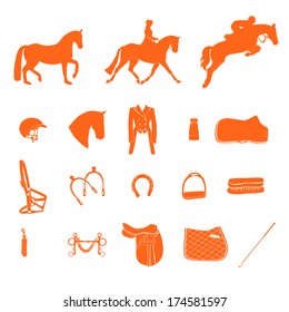 Perfect equine icon set drawn in vector.