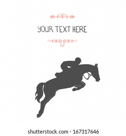 Perfect equine template with jumping horse and rider and place for your text.