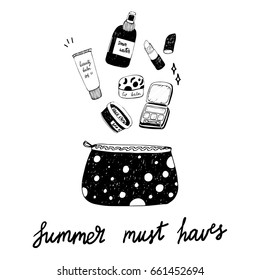 Perfect eye make up hand drawn vector objects set in trendy and cute style. Summer must haves