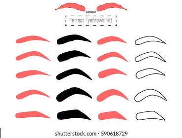 Perfect Eyebrows art contour Set. Types and shapes of brows. Vector illustration. 